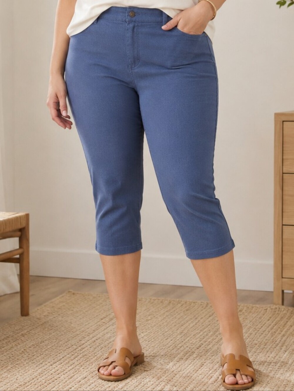 UP! Crop | Navy Blue Stretch Capri Pants, Size 14
